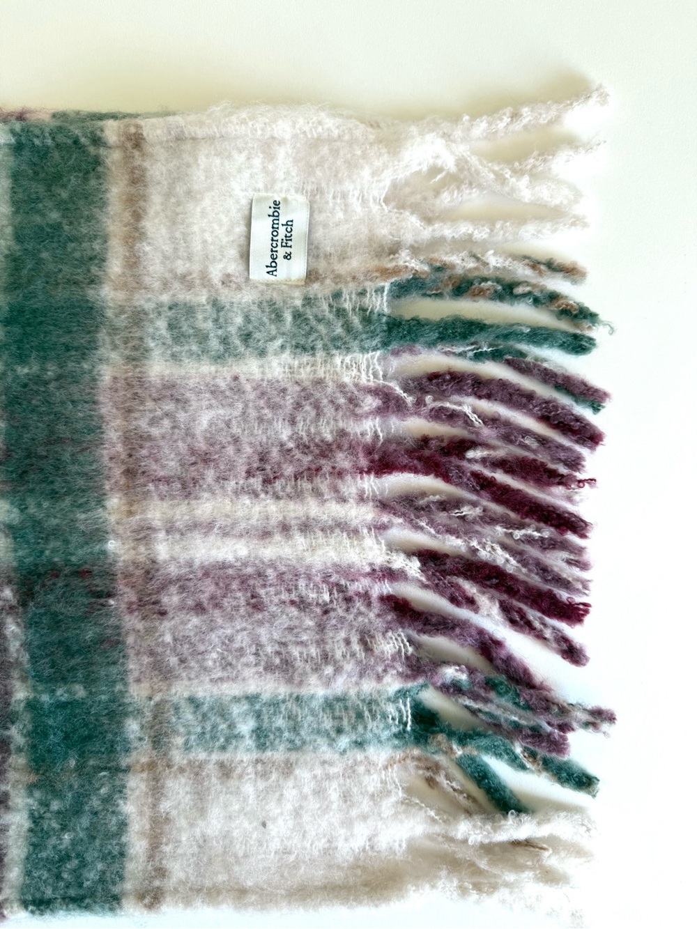 Abercrombie & Fitch Oversized Plaid Blanket Scarf Faux Mohair Mauve Green Cozy - Picture 6 of 9